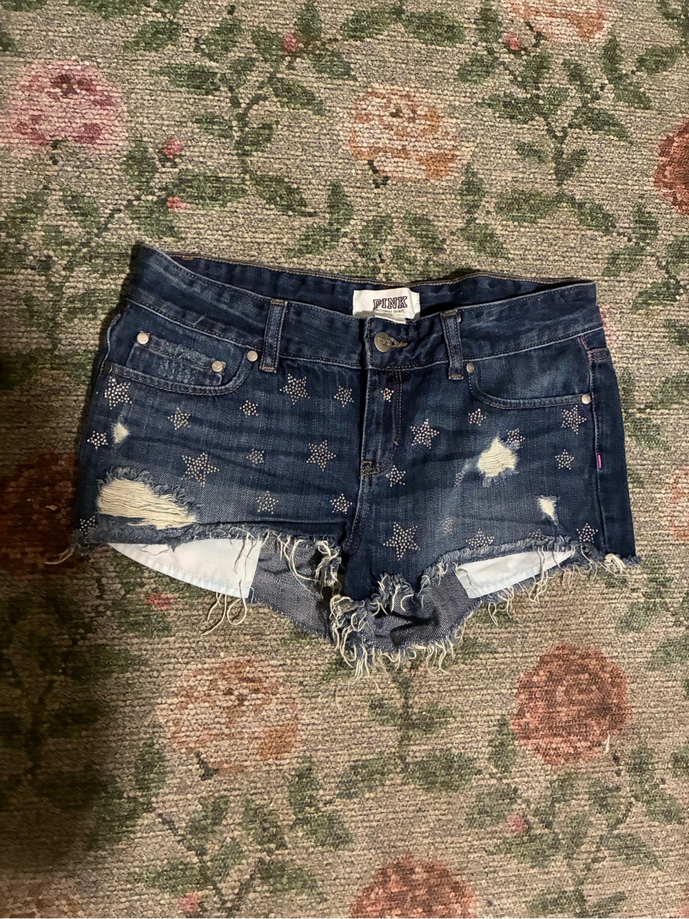 Victoria's Secret PINK denim mini shorts with rhinestone stars 💙⭐️ size 6